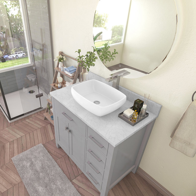 Sinber 19" x 14" x 5" White Rectangular Ceramic Countertop Bathroom ...